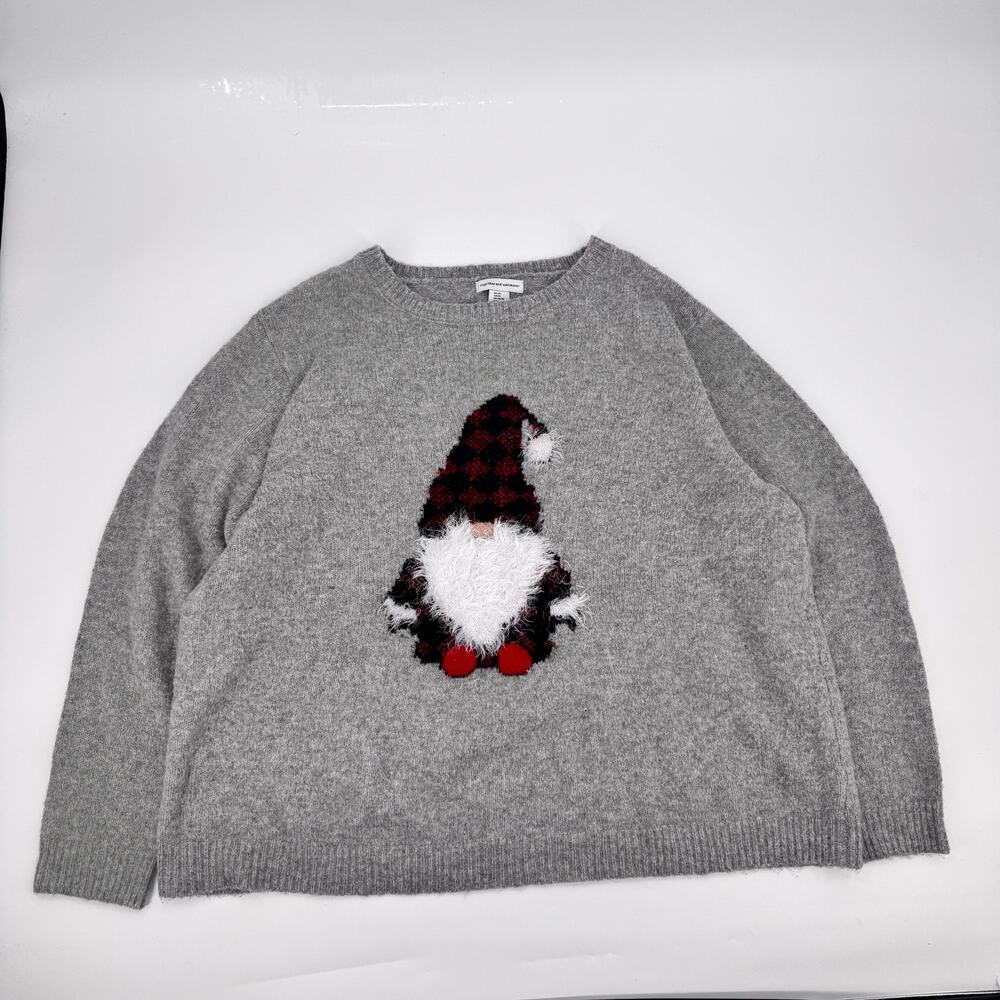 Cupcakes and Cashmere Christmas Gnome Sweater Womens 3X Gray Plaid Holiday